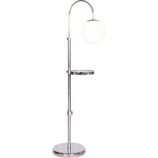 Vintage floor lamp in chrome steel and milk glass, Czechoslovakia 1930