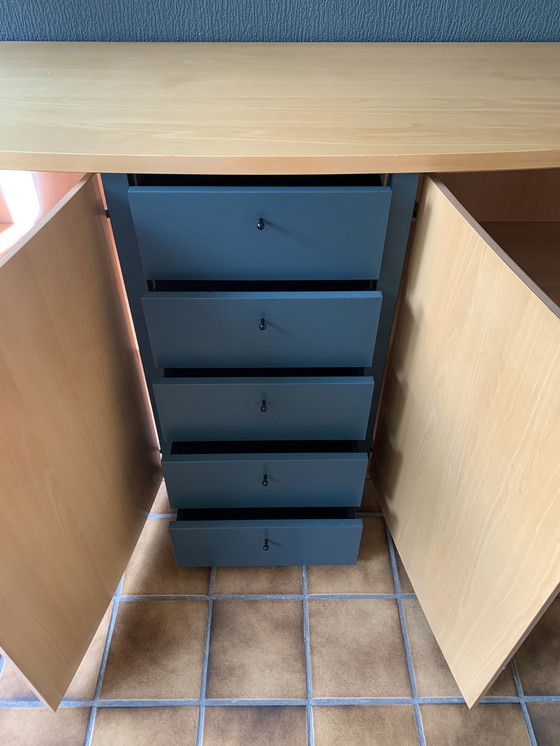 Image 1 of Beech Sideboard With Dark Green Drawers