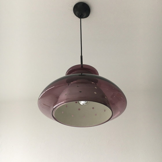 Image 1 of Doria Leuchten Mid Century Hanging Lamp, Purple Glass, Space Age, 1970’s, Germany