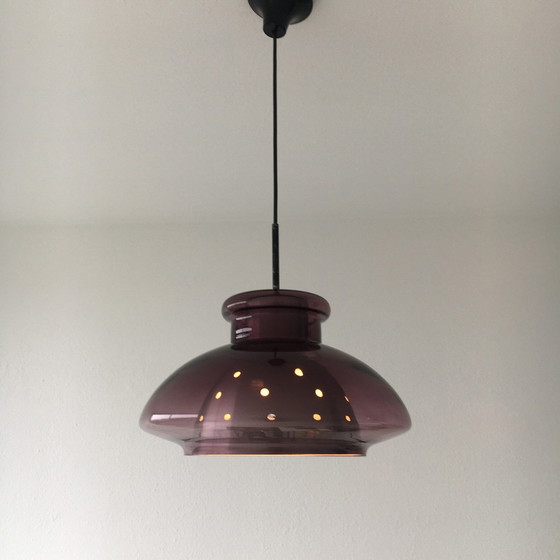 Image 1 of Doria Leuchten Mid Century Hanging Lamp, Purple Glass, Space Age, 1970’s, Germany