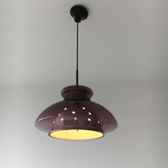 Image 1 of Doria Leuchten Mid Century Hanging Lamp, Purple Glass, Space Age, 1970’s, Germany