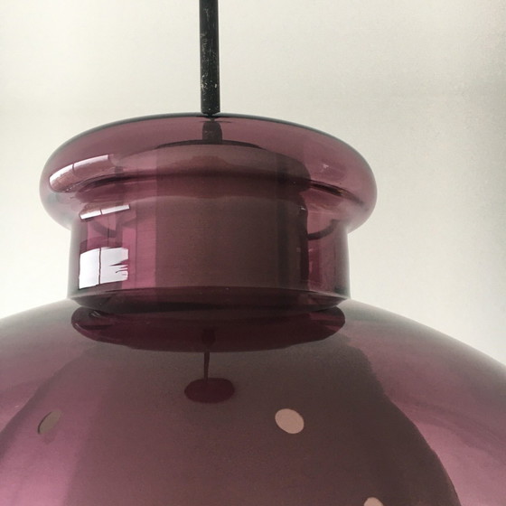 Image 1 of Doria Leuchten Mid Century Hanging Lamp, Purple Glass, Space Age, 1970’s, Germany