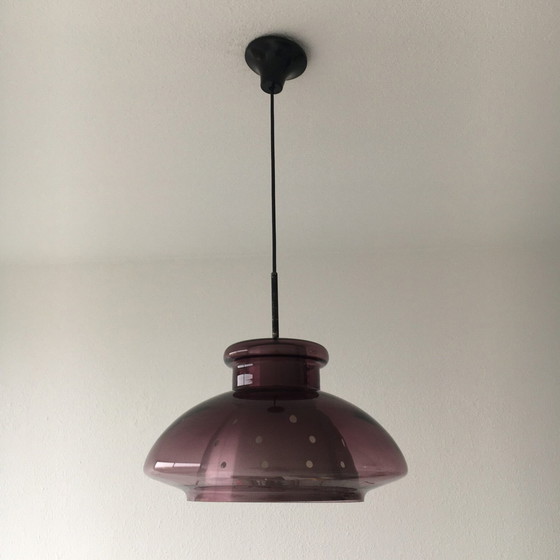 Image 1 of Doria Leuchten Mid Century Hanging Lamp, Purple Glass, Space Age, 1970’s, Germany