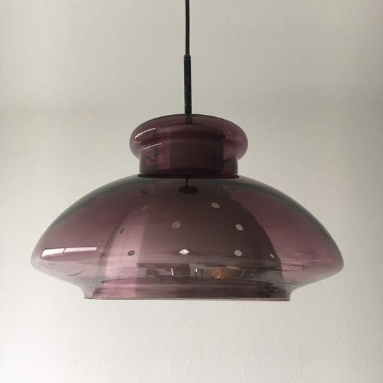 Image 1 of Doria Leuchten Mid Century Hanging Lamp, Purple Glass, Space Age, 1970’s, Germany