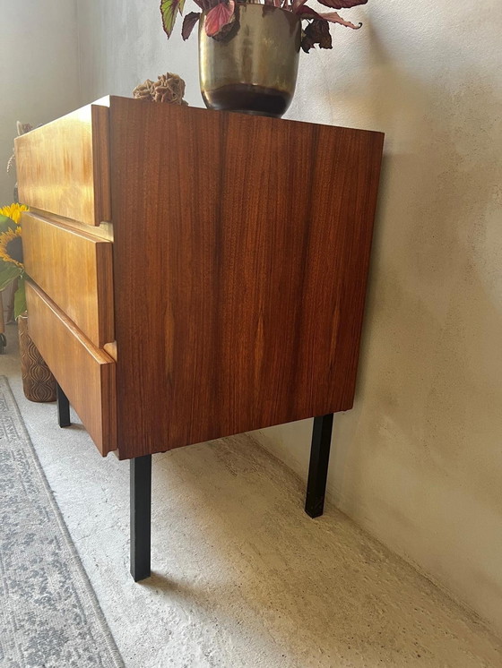 Image 1 of 70s Dresser 3 Drawers Veneer On Metal Legs