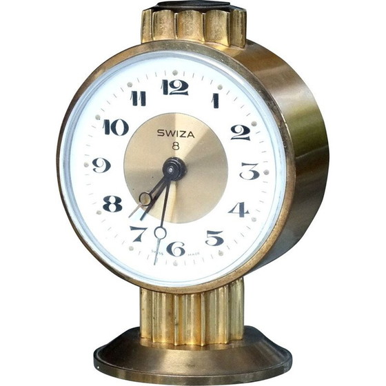 Image 1 of Vintage brass alarm clock 8 days Swiza, Switzerland