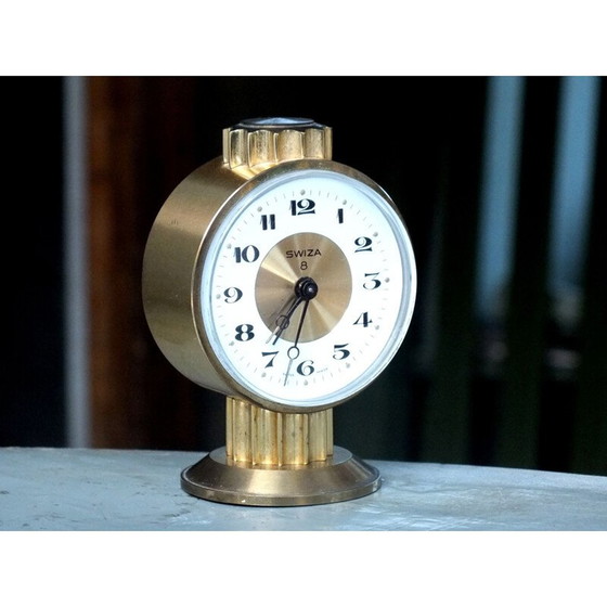 Image 1 of Vintage brass alarm clock 8 days Swiza, Switzerland