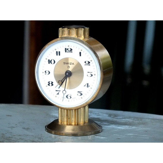Image 1 of Vintage brass alarm clock 8 days Swiza, Switzerland