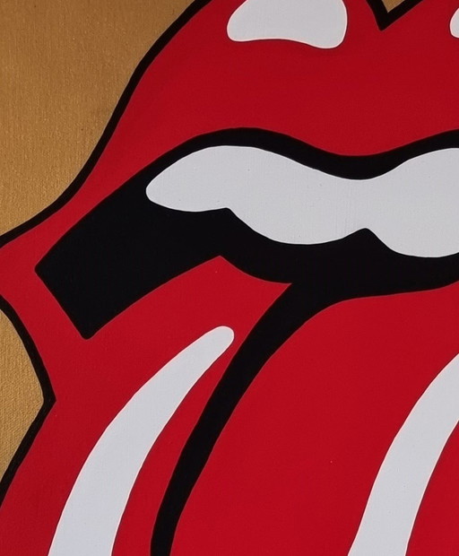 Frances Eckhardt - Painting Rolling Stones Gold 50X50Cm