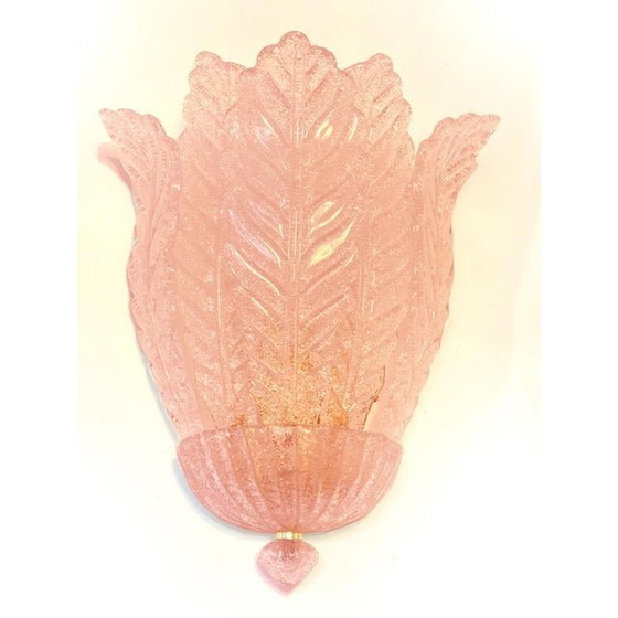 Image 1 of Contemporary Pink Murano Glass Leaf Wall Sconces - A Pair