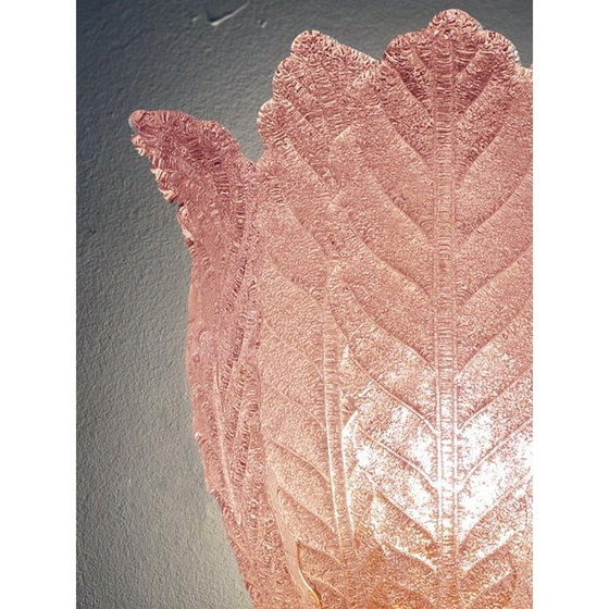 Image 1 of Contemporary Pink Murano Glass Leaf Wall Sconces - A Pair