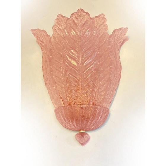 Image 1 of Contemporary Pink Murano Glass Leaf Wall Sconces - A Pair