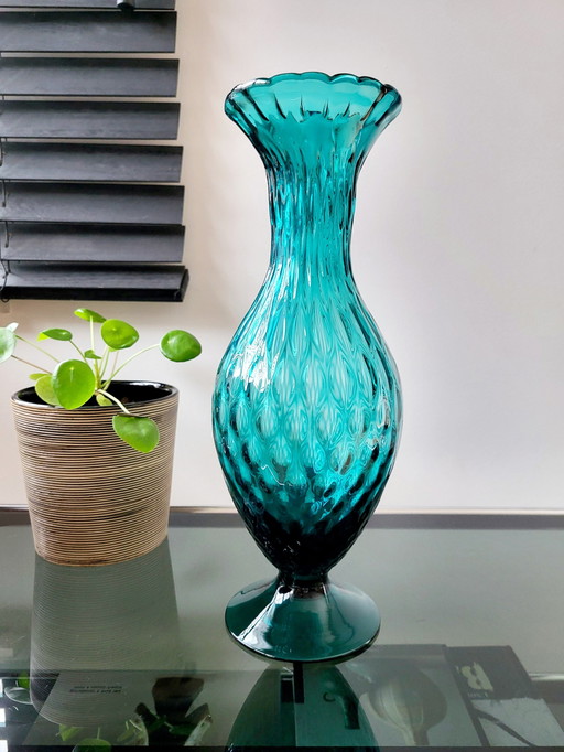 Midcentury Italian Design Glass Vase Empoli, Italy From The 1960s