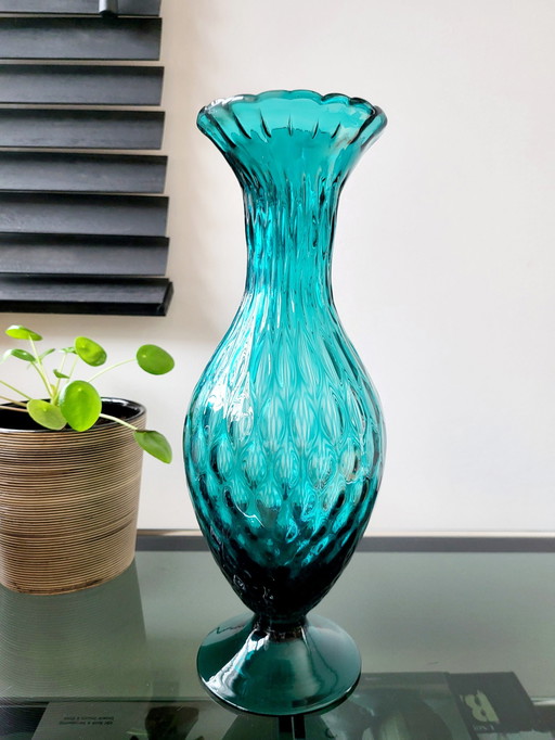 Midcentury Italian Design Glass Vase Empoli, Italy From The 1960s