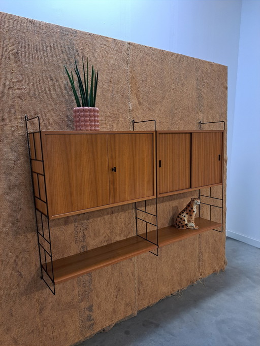 Teak Design Steel Wall System Moda With 2 Cabinets, Wall Rack