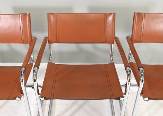 Image 1 of 4x S34 dining chairs in cognac leather by Mart Stam for Fasem Italy, 1960-1970