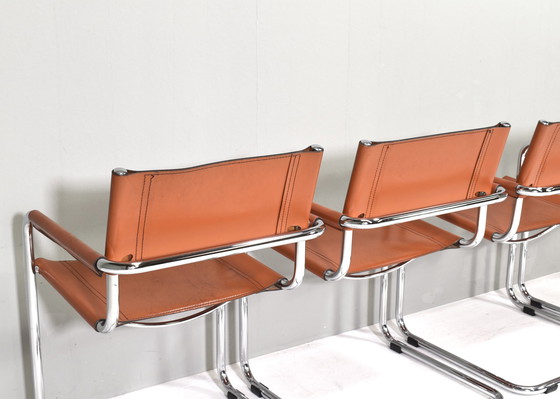 Image 1 of 4x S34 dining chairs in cognac leather by Mart Stam for Fasem Italy, 1960-1970