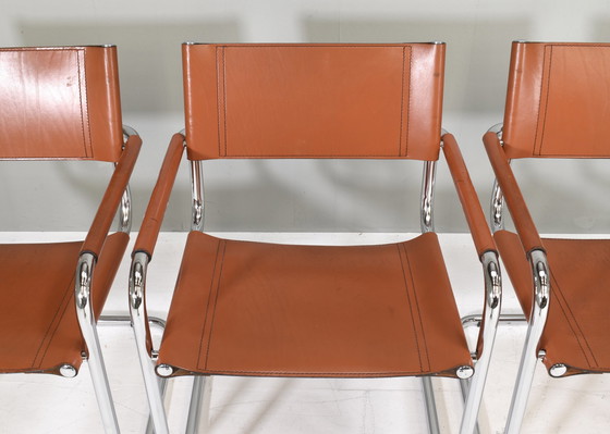 Image 1 of 4x S34 dining chairs in cognac leather by Mart Stam for Fasem Italy, 1960-1970
