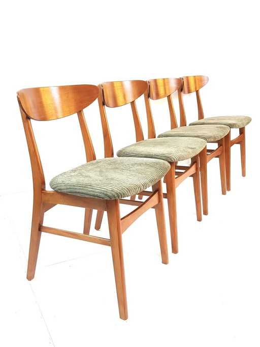 4 Vintage Danish Farstrup Chairs | New Upholstered Green Rib