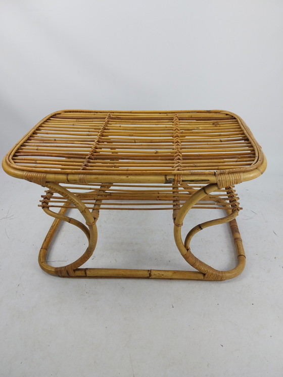 Image 1 of 1 x Table basse italienne en rotin/bambou 1950S