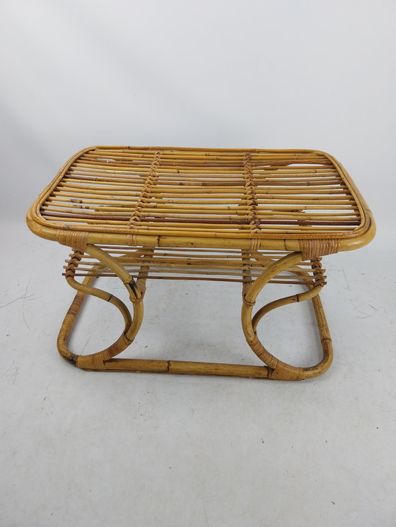 Image 1 of 1 x Table basse italienne en rotin/bambou 1950S