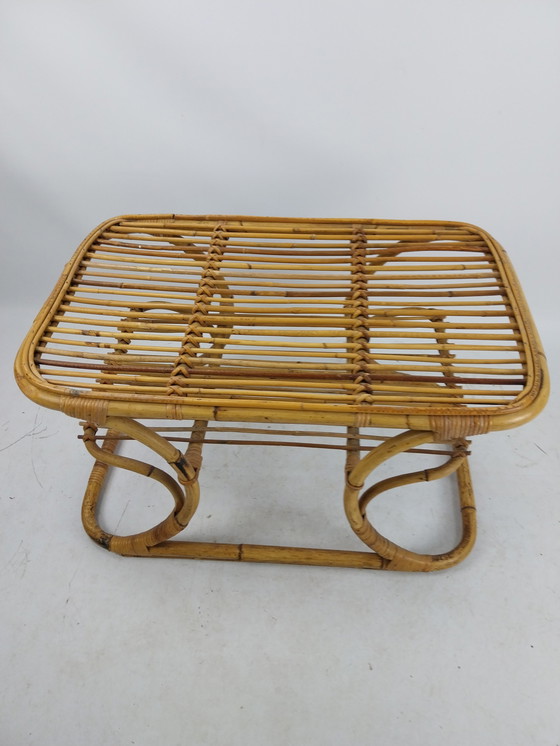 Image 1 of 1 x Table basse italienne en rotin/bambou 1950S