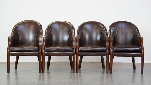 4 x Dark Beef Leather Dining Chair/ Tubchair