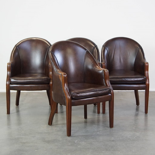 4 x Dark Beef Leather Dining Chair/ Tubchair