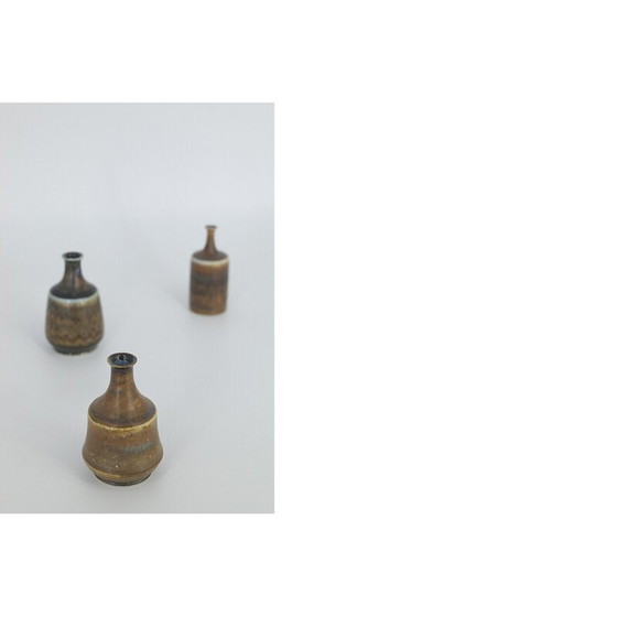 Image 1 of Set of 3 vintage earthy brown stoneware vases by Gunnar Borg for Höganäs Ceramics, Sweden 1960