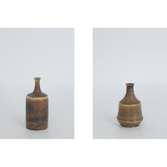 Image 1 of Set of 3 vintage earthy brown stoneware vases by Gunnar Borg for Höganäs Ceramics, Sweden 1960