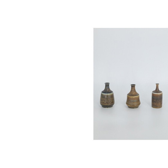 Image 1 of Set of 3 vintage earthy brown stoneware vases by Gunnar Borg for Höganäs Ceramics, Sweden 1960