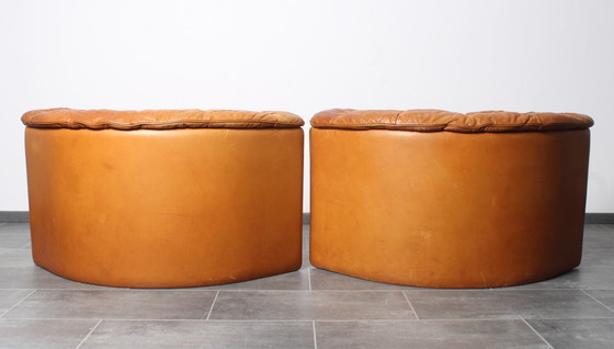 Image 1 of Lounge Set In Cognac Leather With Coffee Table By De Sede