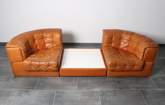 Image 1 of Lounge Set In Cognac Leather With Coffee Table By De Sede