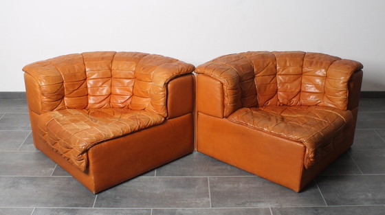 Image 1 of Lounge Set In Cognac Leather With Coffee Table By De Sede