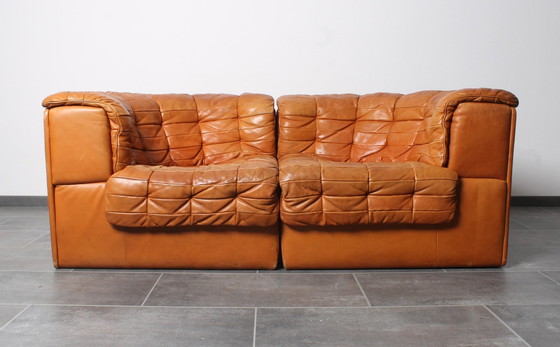 Image 1 of Lounge Set In Cognac Leather With Coffee Table By De Sede