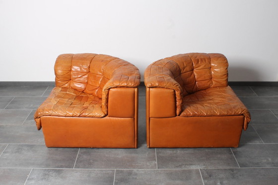 Image 1 of Lounge Set In Cognac Leather With Coffee Table By De Sede