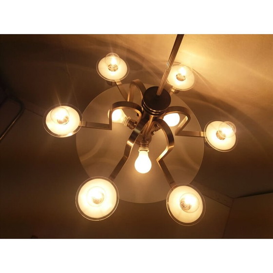 Image 1 of Vintage art deco metal chandelier, Czechoslovakia 1930