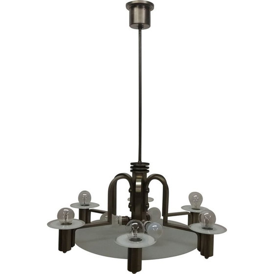 Image 1 of Vintage art deco metal chandelier, Czechoslovakia 1930