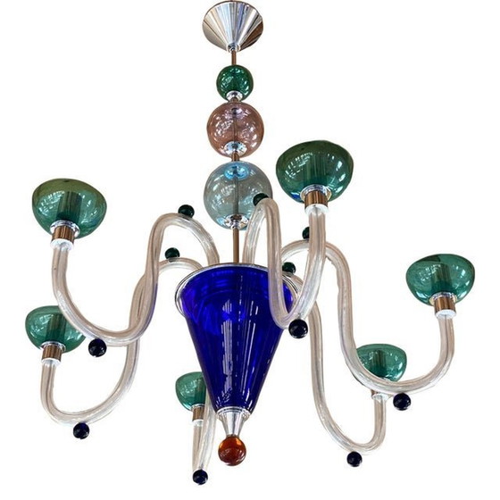 Lampadario vintage in vetro di Murano multicolore degli anni '80 – Simo En, Murano Glass