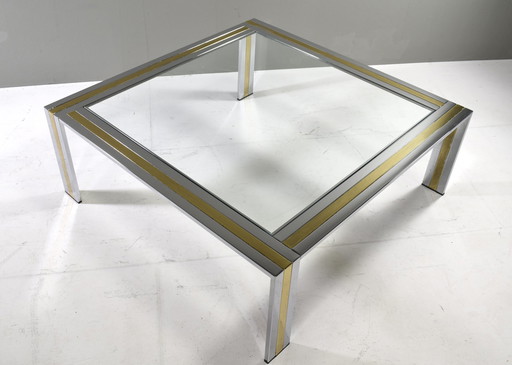 Table basse Renato Zevi en chrome et laiton - Italie, années 1970