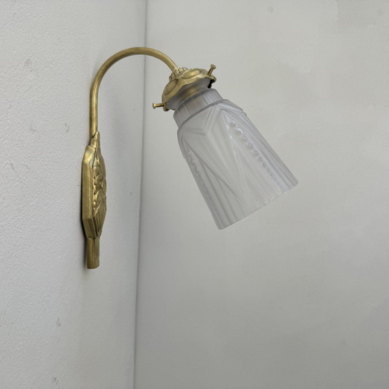 Image 1 of Antique Brass And Glass Art-Deco Wall Lamp