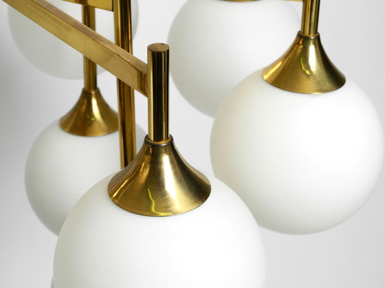 Image 1 of Large Beautiful Original 60S Space Age Kaiser Brass Ceiling Lamp With 12 White Glass Balls