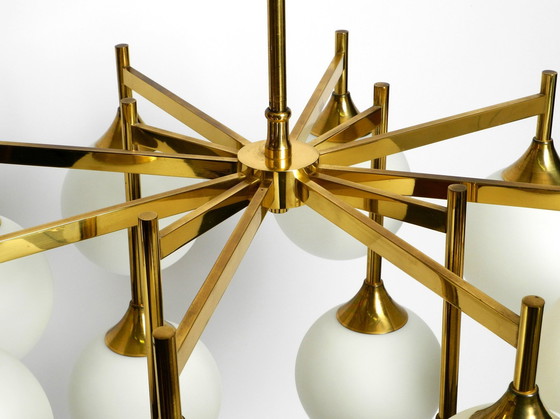 Image 1 of Large Beautiful Original 60S Space Age Kaiser Brass Ceiling Lamp With 12 White Glass Balls