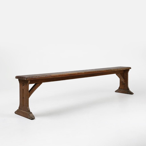 Rustic French Bench In Oak With Carvings And Nice Patina, 1850S