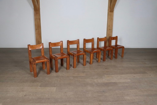 Ensemble de 6 chaises de salle à manger Pierre Chapo S11, France, années 1960