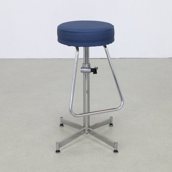 Image 1 of Adjustable Stool In Chrome, 1960S New Upholstered