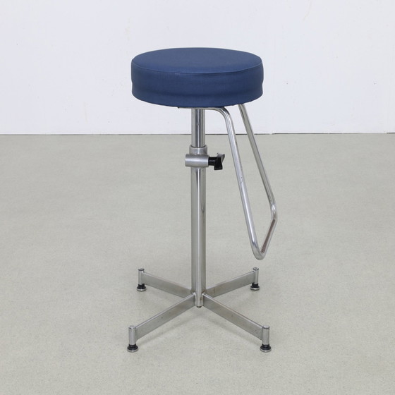 Image 1 of Adjustable Stool In Chrome, 1960S New Upholstered