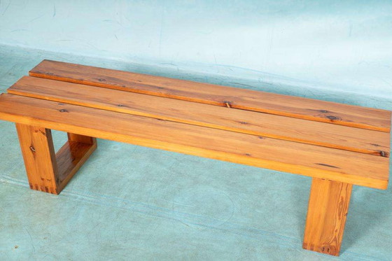 Image 1 of Minimalist slatted bench Ate van Apeldoorn, vintage pine bench