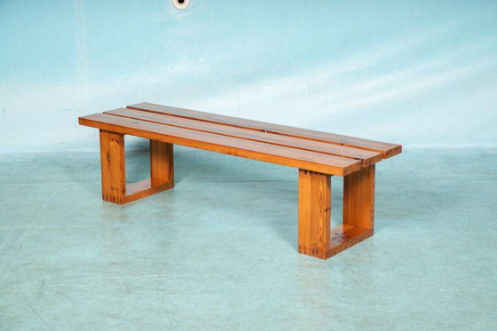 Image 1 of Minimalist slatted bench Ate van Apeldoorn, vintage pine bench