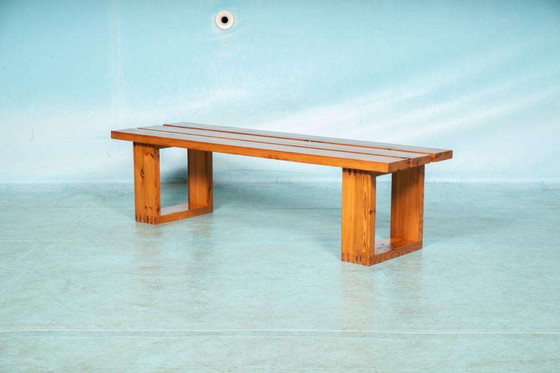 Image 1 of Minimalist slatted bench Ate van Apeldoorn, vintage pine bench